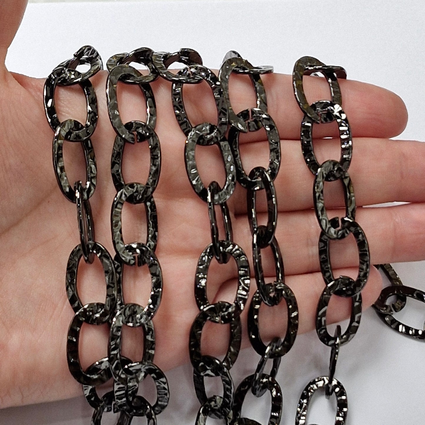 Cadena Grafito Eslabón ovaldo Martillado