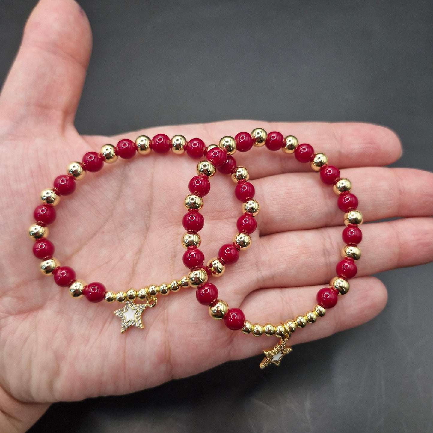 Pulsera cuentas rojas-doradas